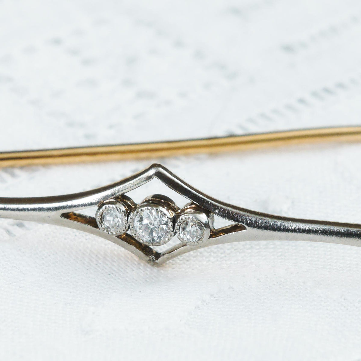 Antique Edwardian Elegance Diamond Bar Brooch in Original Box