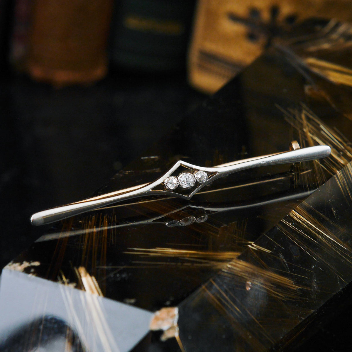 Antique Edwardian Elegance Diamond Bar Brooch in Original Box