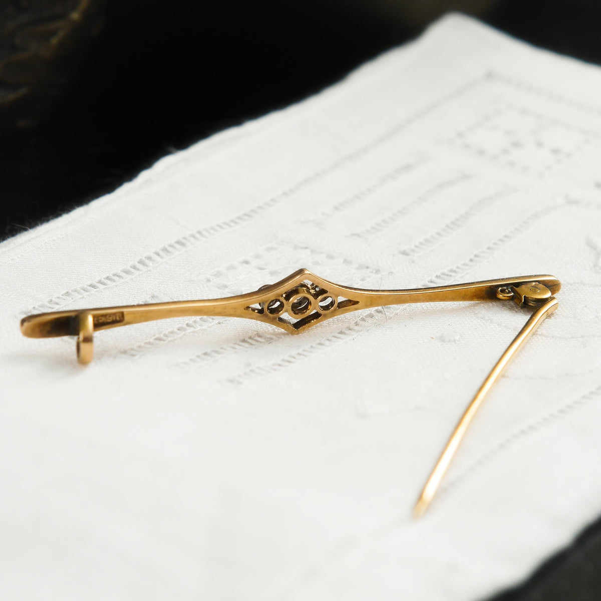 Antique Edwardian Elegance Diamond Bar Brooch in Original Box
