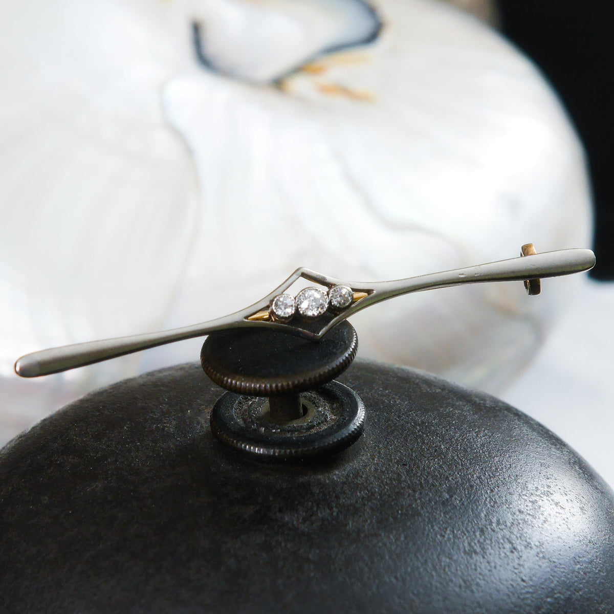 Antique Edwardian Elegance Diamond Bar Brooch in Original Box