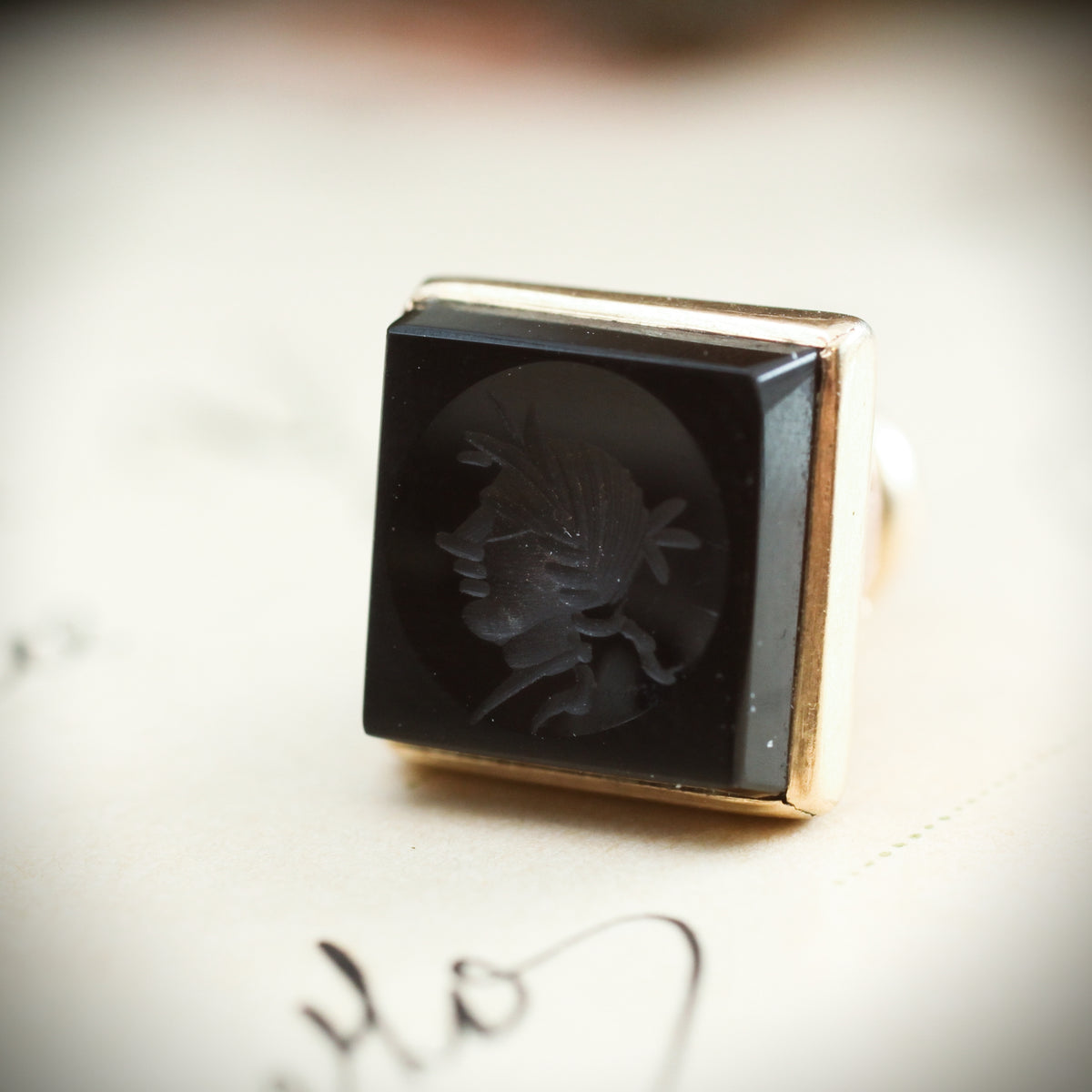 Antique Miniature Roman Inspired Intaglio Seal Fob & Chain