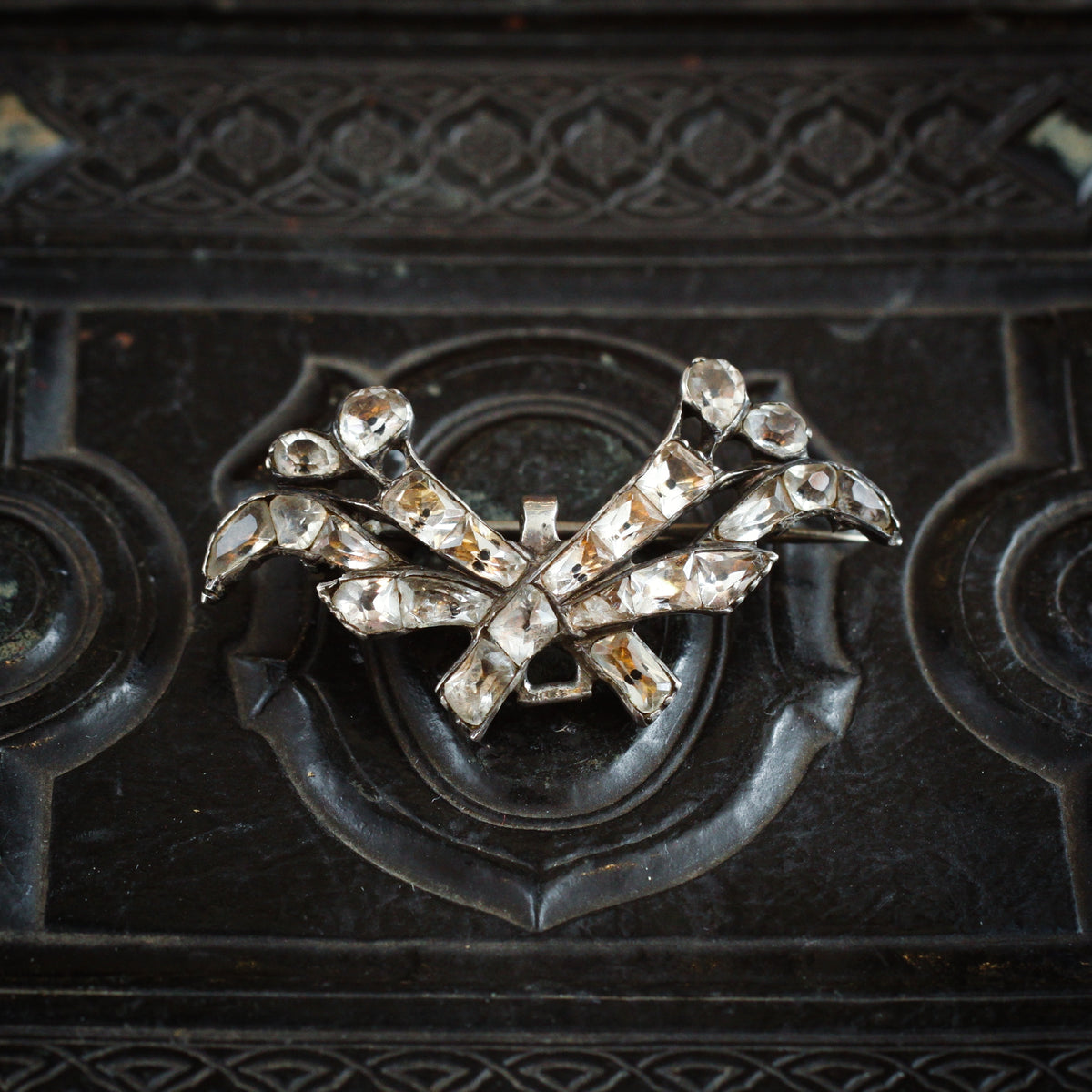 Circa 1750's Portuguese Rock Crystal & Black Dot Paste Necklace