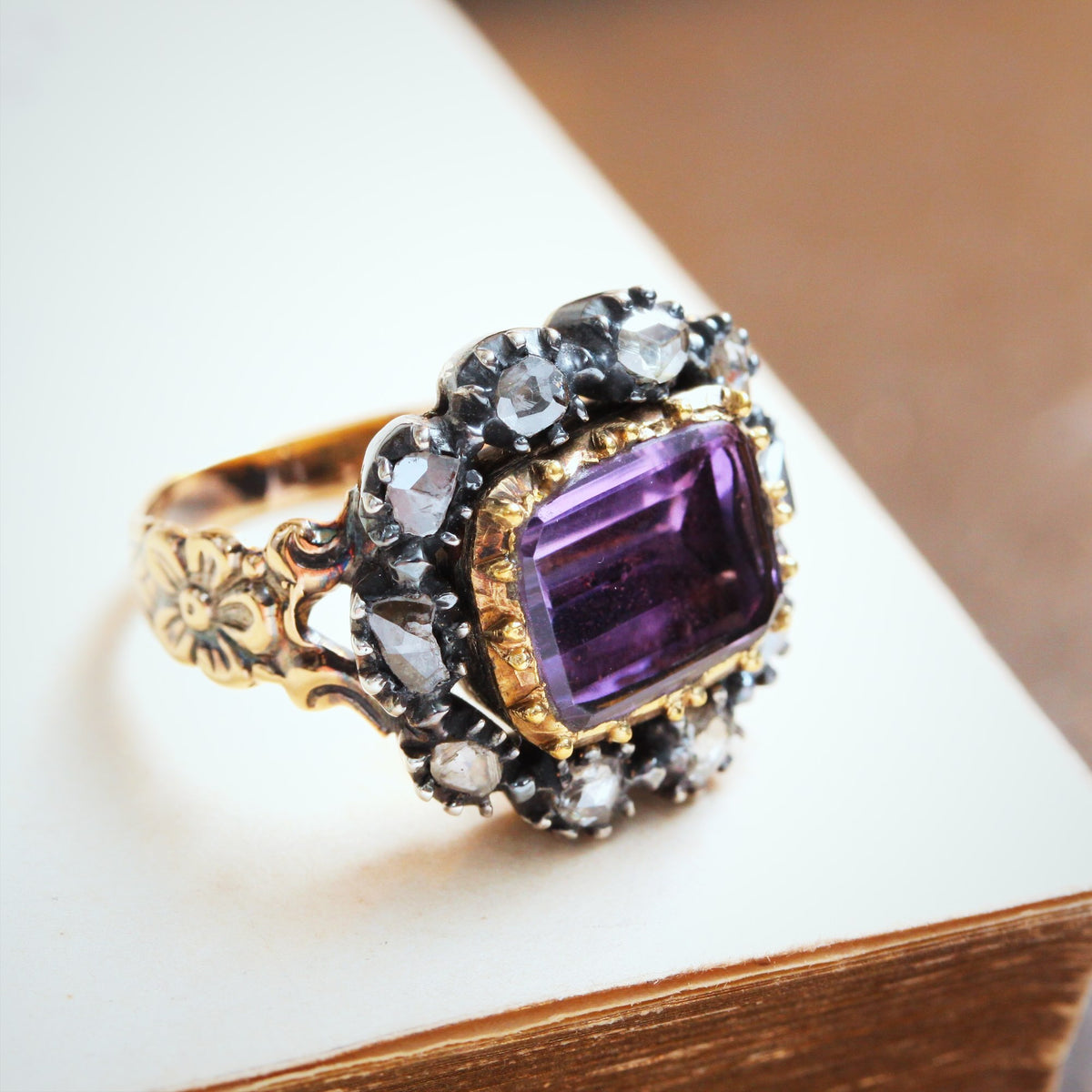 Antique Georgian Rose Amethyst and Diamond Ring