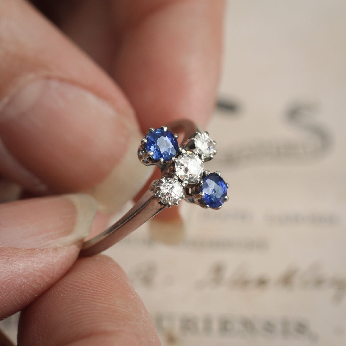 Unique Beautiful Antique Sapphire and Diamond Dress Ring