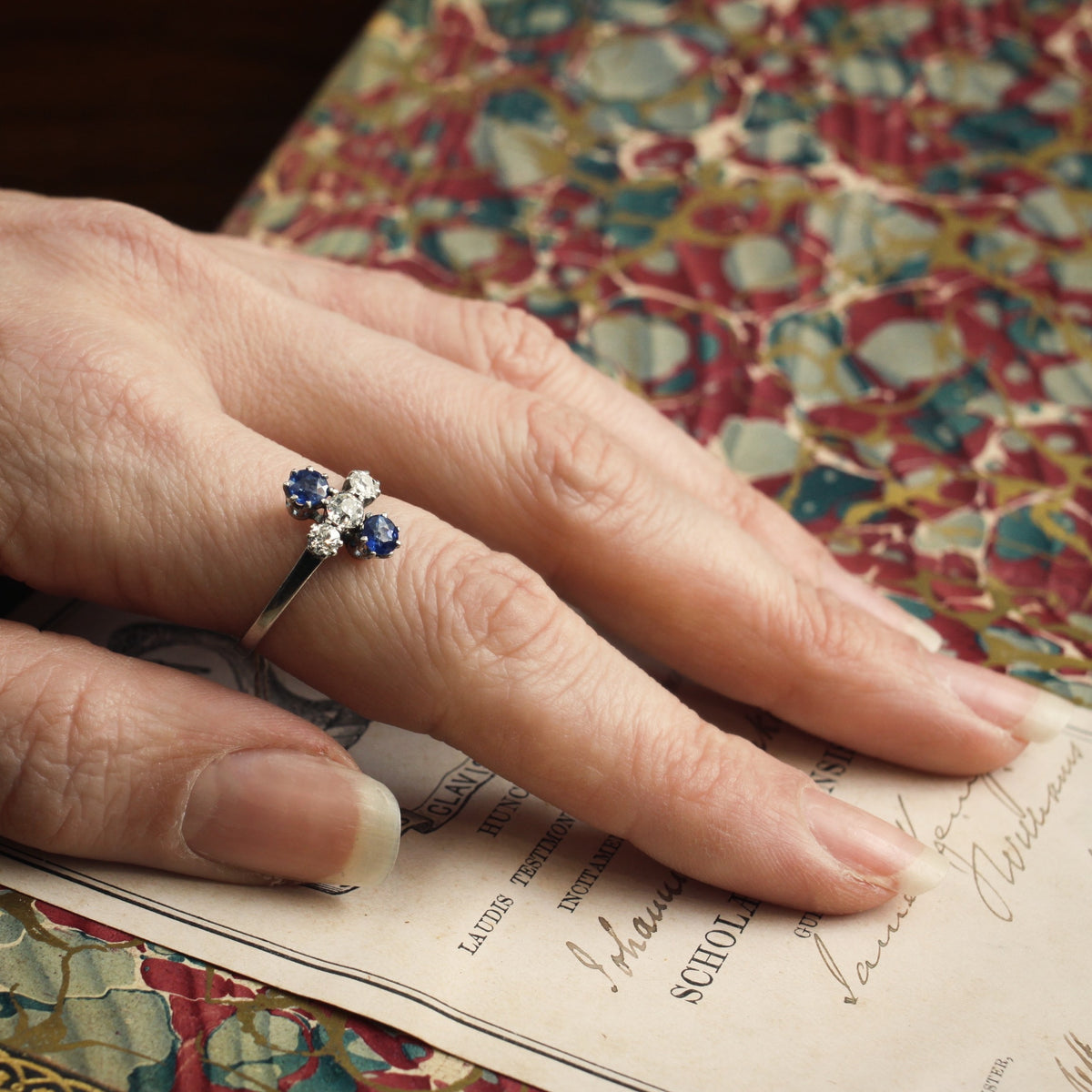 Unique Beautiful Antique Sapphire and Diamond Dress Ring