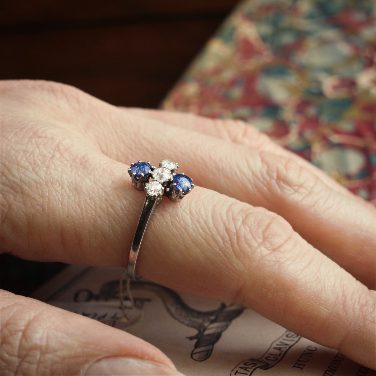 Unique Beautiful Antique Sapphire and Diamond Dress Ring