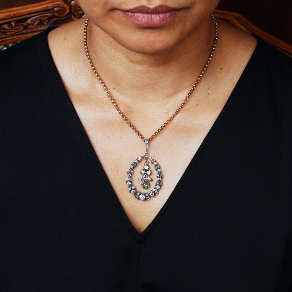 Antique Austro-Hungarian Diamond & Emerald Garland Pendant