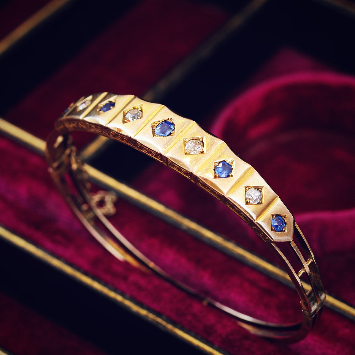 Antique Edwardian Sapphire & Diamond Bangle Bracelet