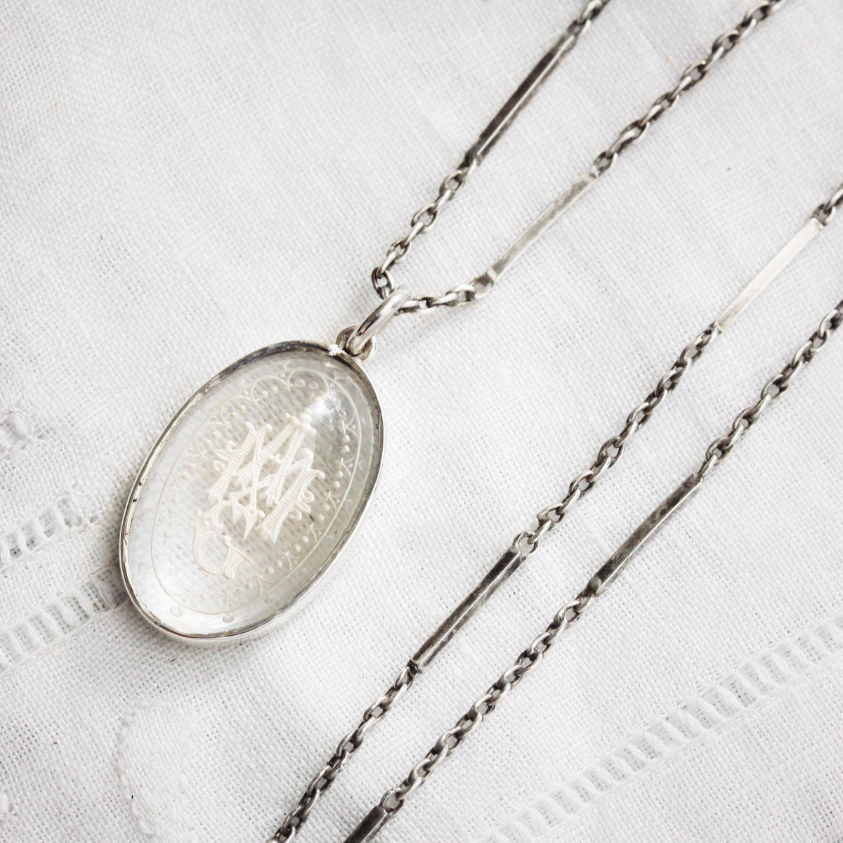 Exquisite Reverse Carved Monogram MAG Rock Crystal Pendant