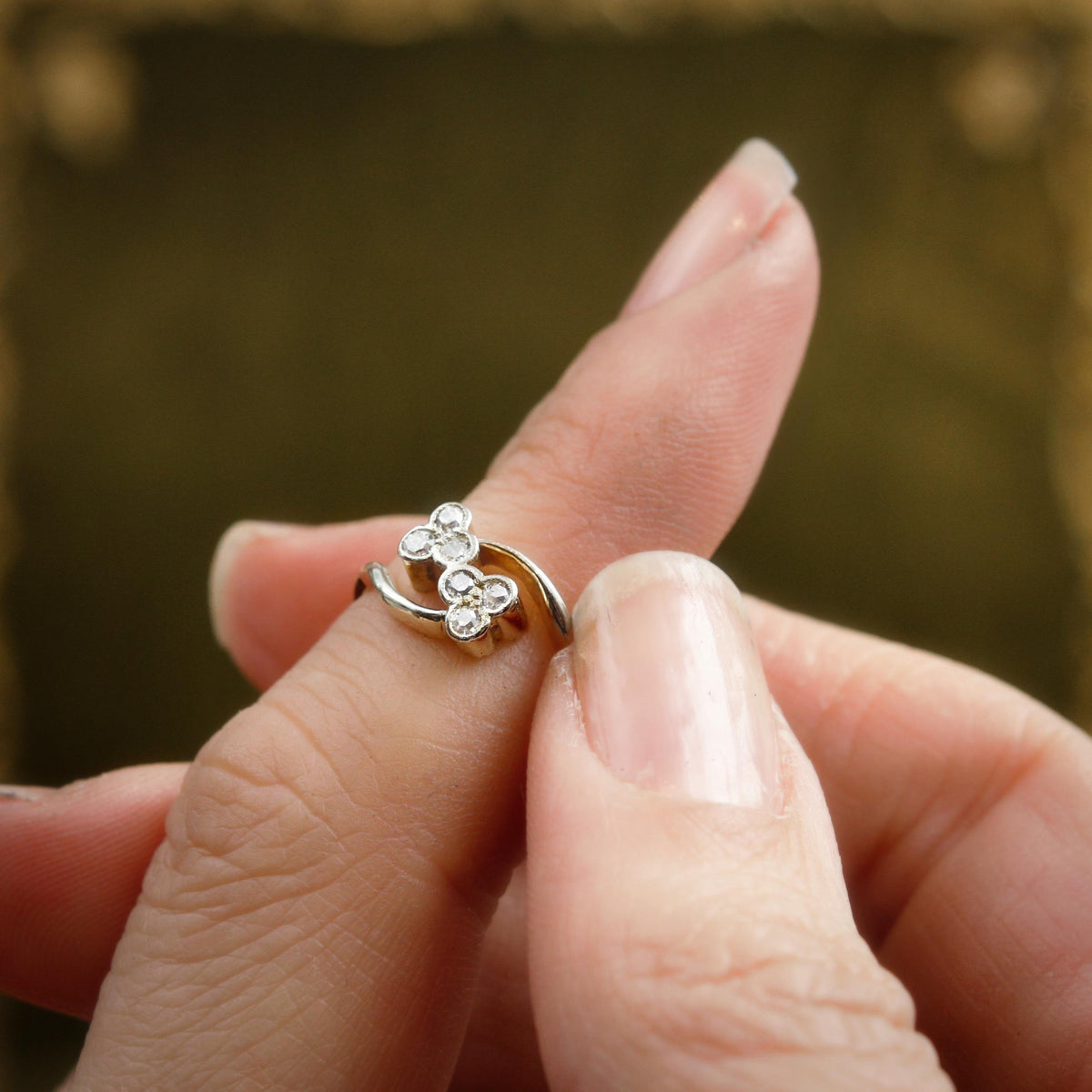 Dinky Darling Twin Shamrocks Sparkle Crossover Ring