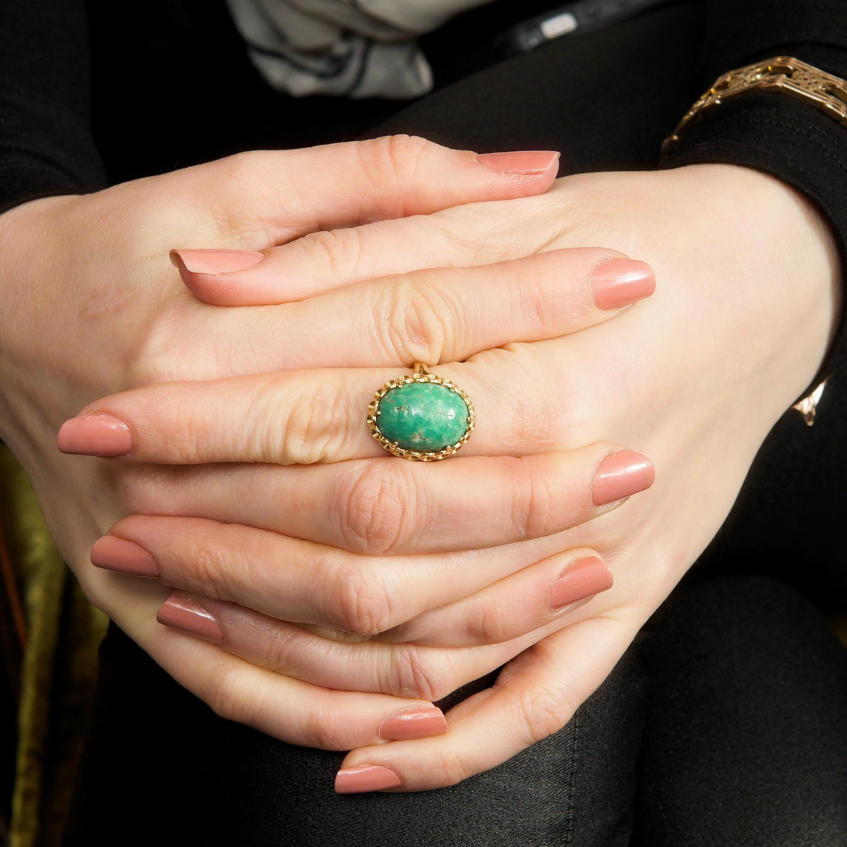 Vintage Modernist Italian Green Marble Dress Ring