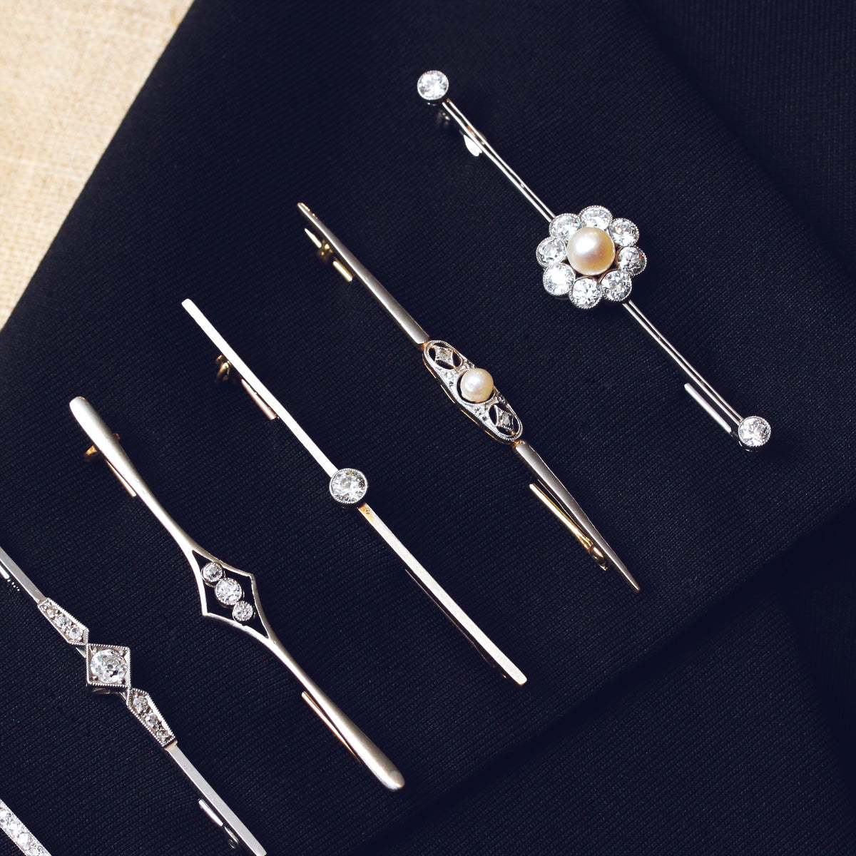 Antique Edwardian Elegance Diamond Bar Brooch in Original Box